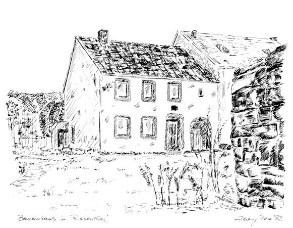 Das Geburtshaus von Peter Wust in Rissenthal - Zeichnung aus dem Jahre 1982